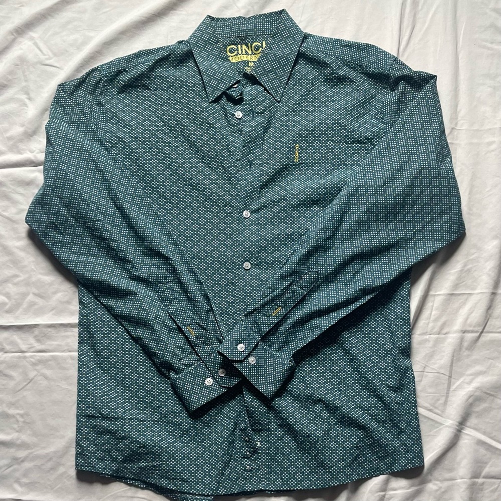 Cinch Men's Teal Geometric Button-Down Shirt